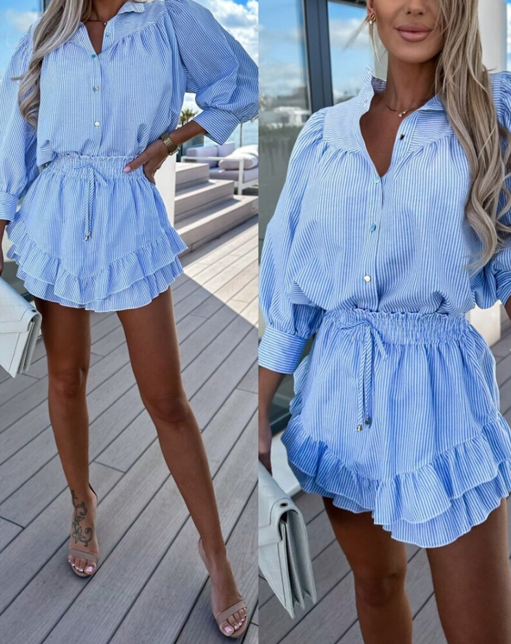 LYNN | Blouse rayée et jupe à volants