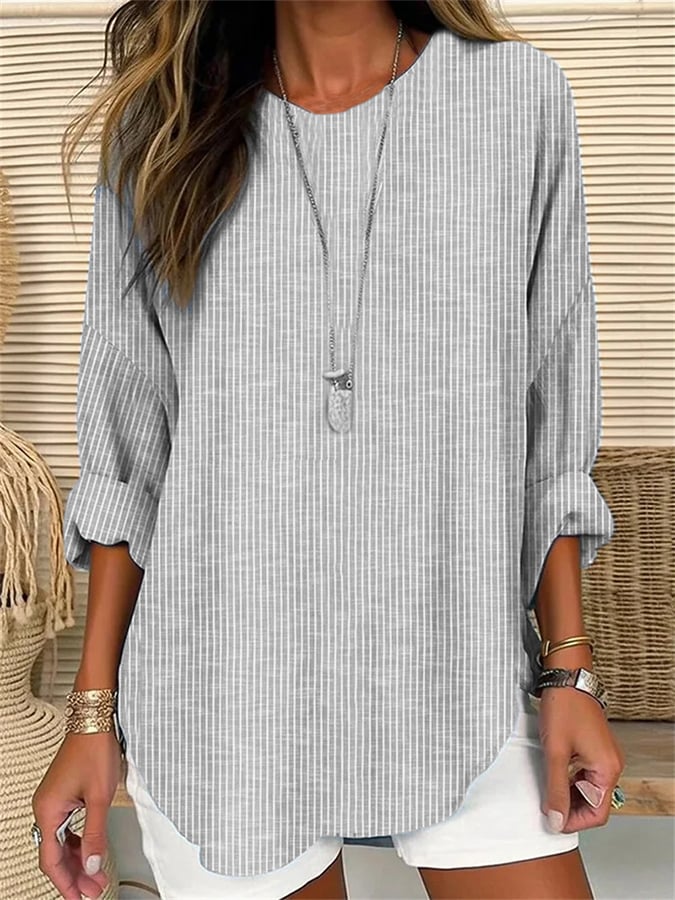 VERA - Chemise à rayures rétro pour femmes, manches amples, encolure ronde
