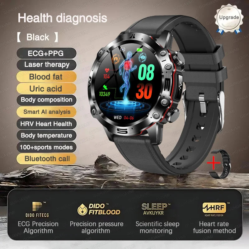 2025 New For Huawei Laser Therapy Blood Lipids Uric Acid Smart Watch Men ECG+PPG Precise Blood pressure Health Monitor Watches
