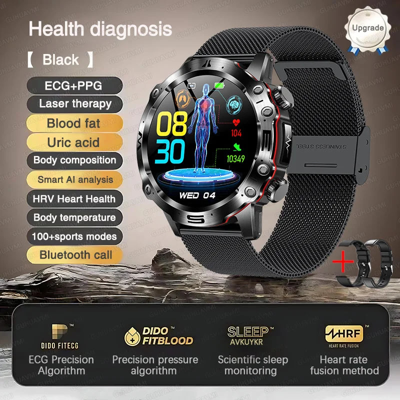 2025 New For Huawei Laser Therapy Blood Lipids Uric Acid Smart Watch Men ECG+PPG Precise Blood pressure Health Monitor Watches