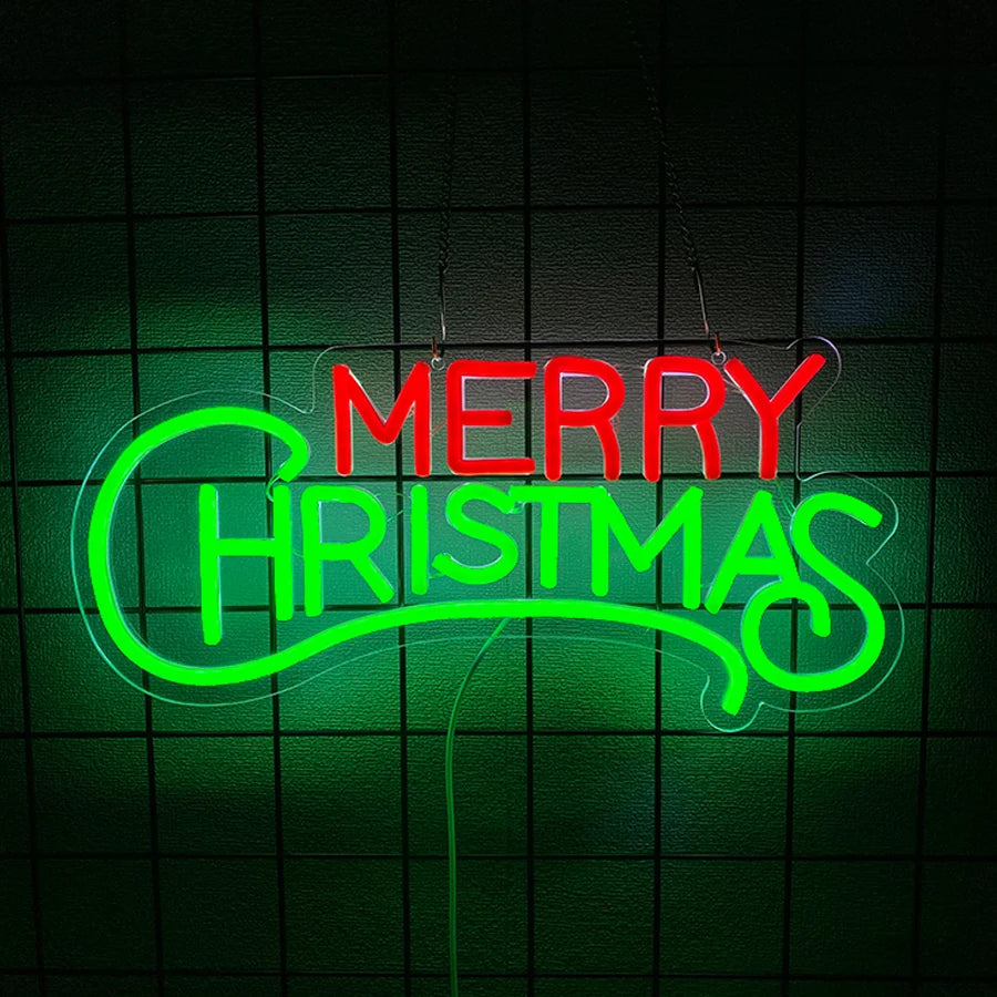Merry Christmas Neon Sign for Wall Decor, Christmas Tree Neon Signs Vibrant LED Neon Light up Sign for Party Decor USB Powered