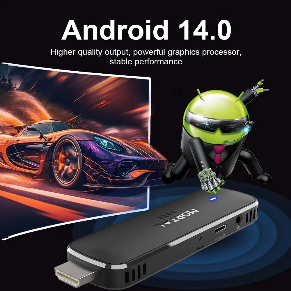 Mortal Android 14 TV Stick Full HD 4K 1080P WiFi 6 Google Voice NETFLIX Youtube Q8 BT5 24Fps Draadloze Video Decode Media Player