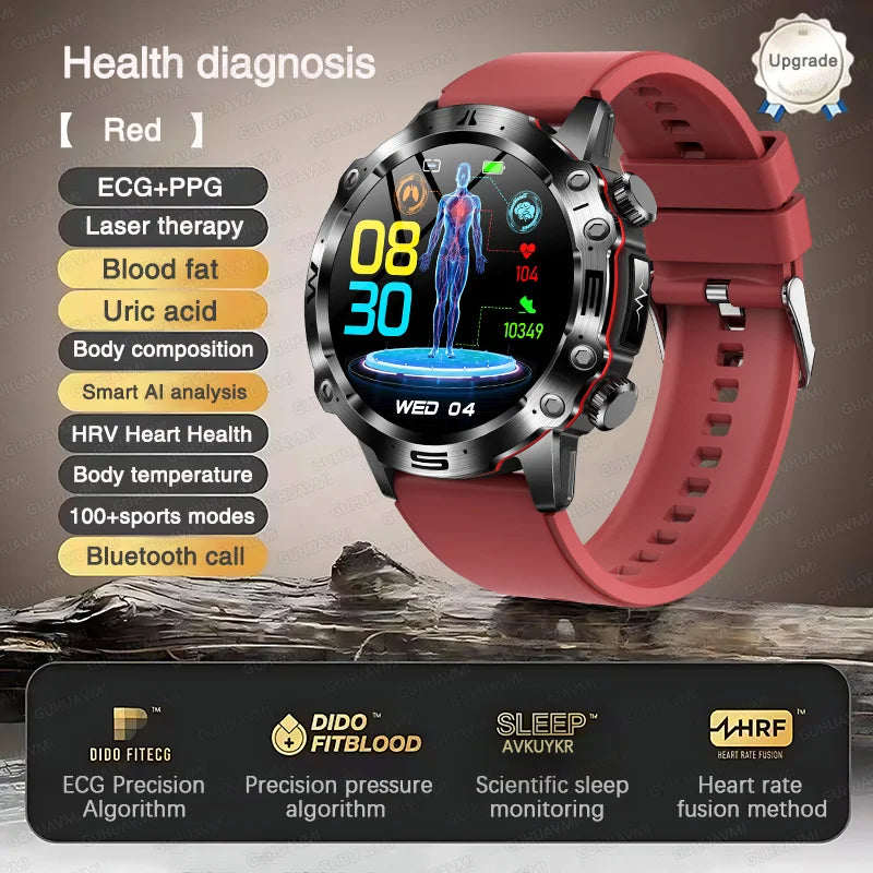 2025 New For Huawei Laser Therapy Blood Lipids Uric Acid Smart Watch Men ECG+PPG Precise Blood pressure Health Monitor Watches
