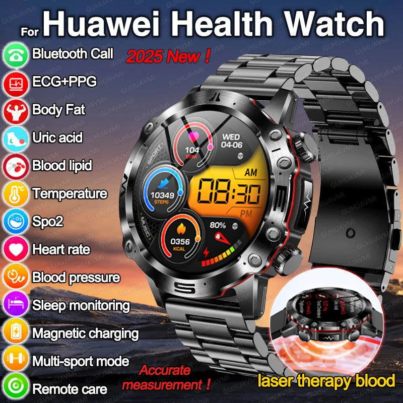 2025 New For Huawei Laser Therapy Blood Lipids Uric Acid Smart Watch Men ECG+PPG Precise Blood pressure Health Monitor Watches