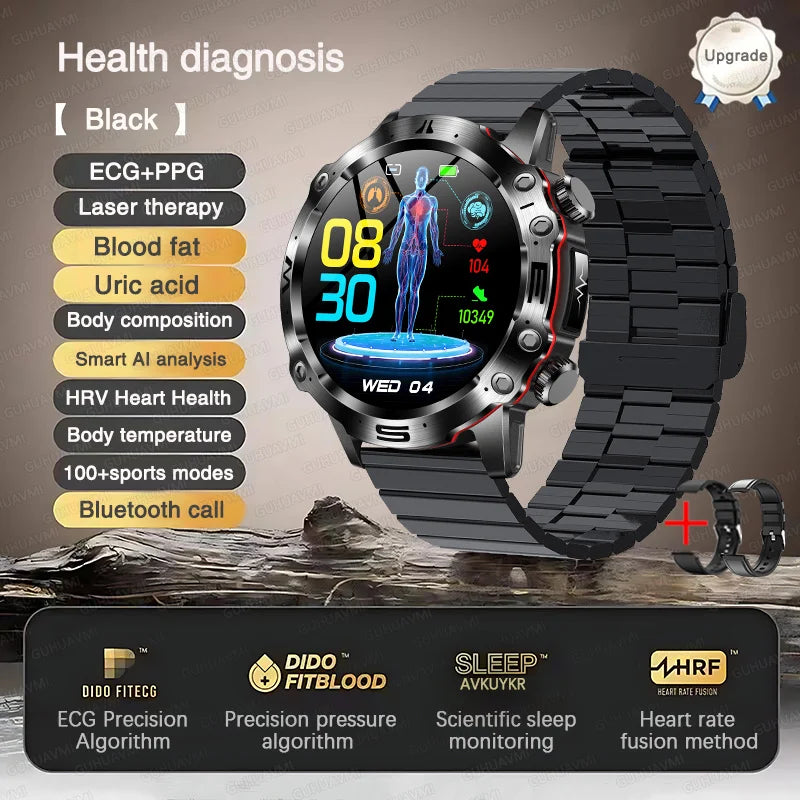 2025 New For Huawei Laser Therapy Blood Lipids Uric Acid Smart Watch Men ECG+PPG Precise Blood pressure Health Monitor Watches