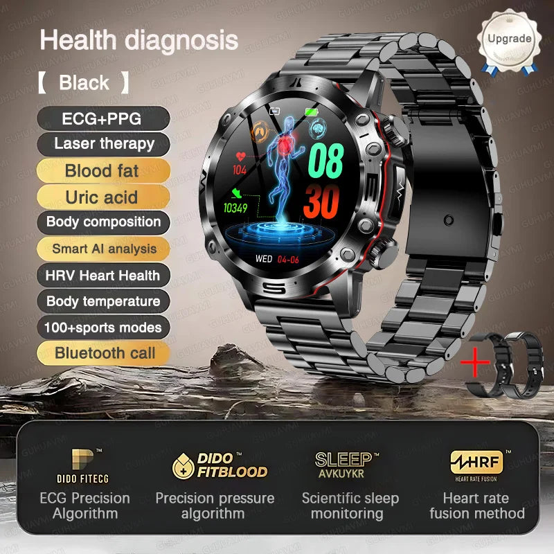 2025 New For Huawei Laser Therapy Blood Lipids Uric Acid Smart Watch Men ECG+PPG Precise Blood pressure Health Monitor Watches