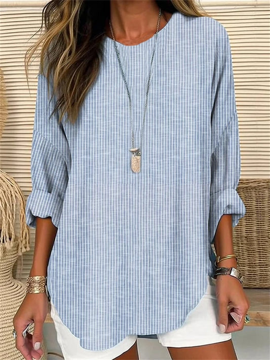 VERA - Chemise à rayures rétro pour femmes, manches amples, encolure ronde
