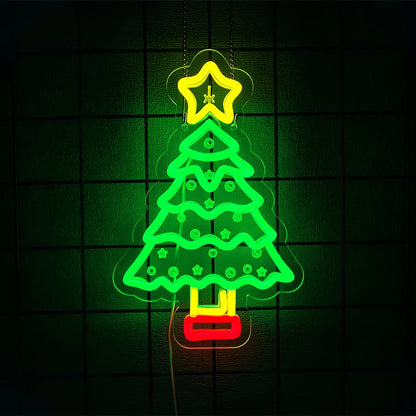 Merry Christmas Neon Sign for Wall Decor, Christmas Tree Neon Signs Vibrant LED Neon Light up Sign for Party Decor USB Powered
