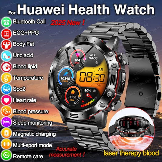 2025 New For Huawei Laser Therapy Blood Lipids Uric Acid Smart Watch Men ECG+PPG Precise Blood pressure Health Monitor Watches